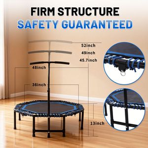 Trampolín Plegable de 48 Pulgadas para Adultos, Carga Máxima 450 lb, con Manillar Ajustable y Cuerdas Elásticas Resistentes, Estable - Product Image 5