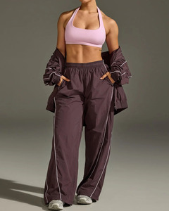 Chaqueta Cortavientos y Pantalones Deportivos Cortavientos con Ribete en Contraste, Conjunto Deportivo Cortavientos de Verano para Mujer, Conjunto Cortavientos Oversize para Mujer - Product Image 3