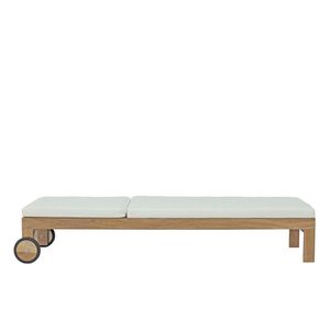 Tumbona Moderna de Teca con Espuma, Silla Reclinable para Jardín, Cojín Blanco, Inclinación Manual, para Patio - Product Image 3