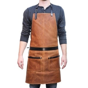 Tablier de coiffeur en cuir véritable et toile avec sangles réglables et poches - Product Image 4