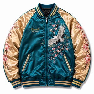 Veste bomber OEM Premium Yokosuka Sukajan réversible en satin avec broderie de grue - Product Image 2
