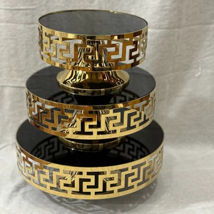 Juego de 3 Soportes Redondos de Metal Dorado de Lujo, Soportes Decorativos para Buffet, Centro de Mesa para Bodas, Soporte de Exhibición para Hoteles, Catering, Comida y Frutas - Product Image 1