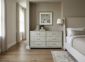 Modern <b>6</b> <b>Drawer</b> Solid Wood Dresser in Gray Panel Design for Bedroom Minimalist Style Freestanding Vietnam Storage Furniture - Product Image 3