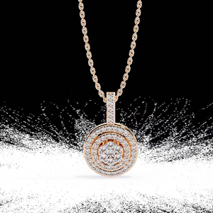 Collier pendentif halo en moissanite or rose, pierre centrale ronde en grappe, triple cercle, aspect diamant, bijoux de luxe raffinés - Product Image 4