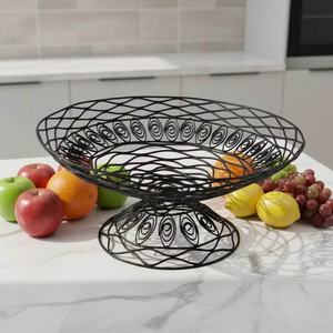 Panier de rangement pour fruits en fil de fer rectangulaire moderne personnalisé Decor Impex, multifonctionnel, avec fond en bois, poignée écologique, Azora - Product Image 4