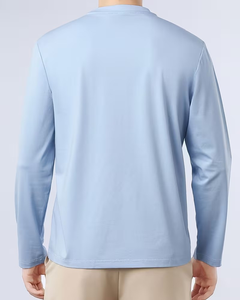 Customized 100% Cotton Men's Long Sleeve Knitted O Neck Solid Blank Tee Breathable Front Logo 180g Casual Wear Fit - Product Image 4