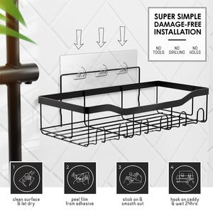 Organisateur de douche mural robuste sans perçage, lot de 5, étagère d'angle noire pour salle de bain - Product Image 5