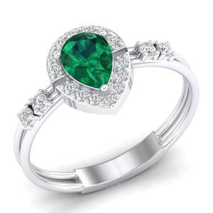 Anillo Halo de Oro Sólido de 14K Personalizado REYES con Esmeralda de Corte Pera de 0.75 Quilates, Joyería de Moissanita de Alta Calidad con Certificación GRA - Product Image 2