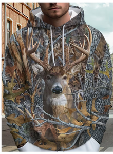 Sweat-shirt à capuche pour homme, imprimé camouflage cerf, coupe classique, en polaire tricotée, style décontracté automne, vêtement d'extérieur léger - Product Image 5