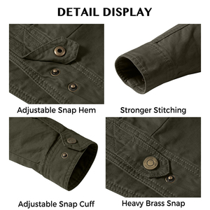 Fashionable Customizable Men's & Boys' <b>Canvas</b> <b>Jacket</b> Solid Color Front Four Pockets Stand Collar Windproof Zipper Button Closure - Product Image 5