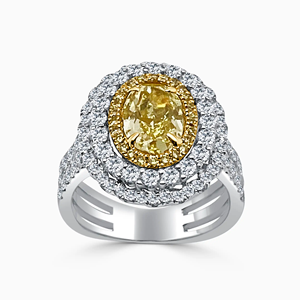 Bague de fiançailles de luxe en or blanc 18 carats avec diamant jaune intense de laboratoire taille ovale, triple halo sur les épaules, 1,31 ct, clarté SI2 - Product Image 3