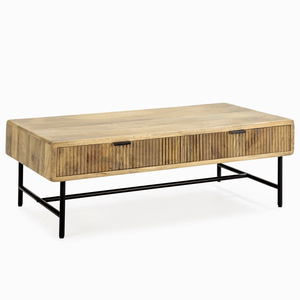 Modern <b>Solid</b> <b>Wood</b> Coffee Table With Storage Drawers Metal Frame Living Room Hotel Dining Room Furniture - Product Image 1