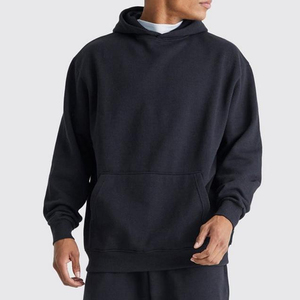 Conjunto de Sudadera con Capucha Negra Unisex, Manga Larga, Color Sólido, Ropa Deportiva Informal, con Bolsillos Laterales, Corte Holgado y Ligero, 2 en 1 - Product Image 4