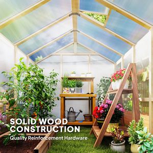 6.6 X 8 Ft. Polycarbonate Wooden Walk-In Greenhouse Kit with Thickened Panels Lockable Roof <b>Vent</b> & <b>Door</b> for Gardens - Product Image 2