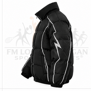 Chaqueta de plumón gruesa negra para hombre, cuello alto, con cremallera, estilo urbano, diseño reflectante en las mangas, logo frontal - Product Image 3