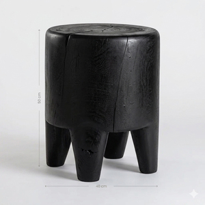 Tabouret en bois massif Suar, design rustique et organique, bois de qualité supérieure, durable, finition noire, décoration intérieure, tabouret de jardin - Product Image 2