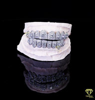 Juego de Grillz Personalizados con Diseño de Panal de Abeja, en Plata de Ley S925 Auténtica con Moissanita VVS que Pasa la Prueba del Diamante, Regalo Personalizado para Él