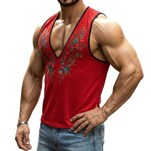 Débardeur Homme Personnalisé Col V Profond Broderie Florale Sans Manches Style Décontracté Tendance Prix de Gros - Product Image 4