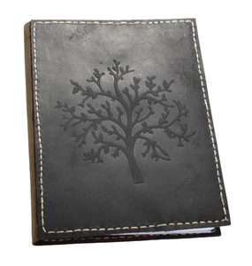 Cuaderno de cuero cosido a máquina con cubierta en relieve del Árbol de la Vida, hecho a mano con papel de algodón reciclado de alta calidad y recargable. - Product Image 1