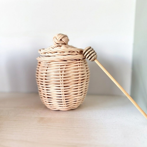 Hot Selling Rattan Honey Jar Kids Toy Handmade Storage Pot with Wooden Dipper for Kids Play Pretend Toy Bulk - Product Image 1