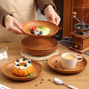 10 pièces de plateaux en bois ronds, plateaux de service en bois naturel, plateaux pour le petit-déjeuner, pour restaurant occidental, pour usage domestique - Product Image 2