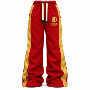 Pantalon de survêtement rouge pour homme, coupe large, taille élastique, cordon de serrage, avec bande latérale et logo brodé - Product Image 1