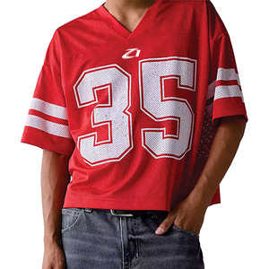 Camisetas de Fútbol Rojas con Cuello en V y Corte Cuadrado para Hombre, Diseño Personalizado de Ropa Urbana de Verano, Camisetas de Fútbol de Malla para Hombre - Product Image 3