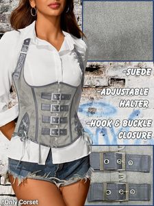 Corset Bustier Gainant en Cuir Véritable pour Femme, Sans Bretelles, à Crochets et Œillets, avec Volants, pour Affiner la Taille - Product Image 6