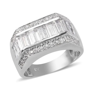 <b>Silver</b> Sterling <b>Silver</b> Baguette Cut Filled Iced Out <b>Ring</b> Unisex Luxury Diamond Bold Design Hip Hop Fashion <b>Statement</b> Jewellery - Product Image 2