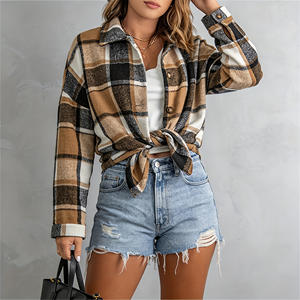 Oferta especial en Temu: Chaqueta camisa a cuadros de moda para mujer, manga larga, con botones, cuello de solapa, corte holgado, para uso diario. - Product Image 3