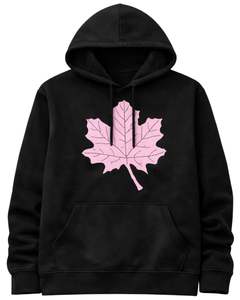 Conjunto de Sudadera con Capucha Negra Personalizada con Estampado de Hojas Rosas y Pantalones Deportivos Rosas para Mujer, Sudadera de Felpa con Pantalones a Juego - Product Image 1