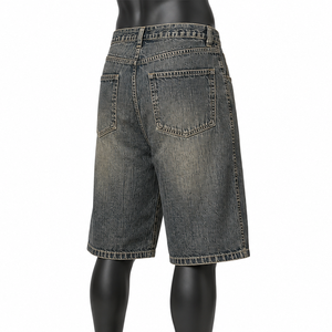 Shorts en jean délavé bleu foncé vintage pour hommes, coupe ample, fabrication OEM ODM, vente en gros - Product Image 4