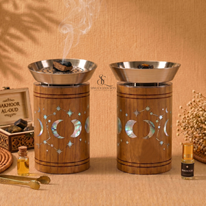 Quemador de incienso árabe de madera con incrustaciones de nácar y cuenco de acero. Porta Incienso de Lujo para Decoración del Hogar, Regalo para Ramadán y Eid - Product Image 6