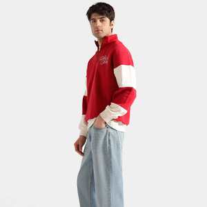 Sweat-shirt à col montant pour homme, rouge, avec logo brodé, coupe ample, style décontracté, tissu en molleton français - Product Image 5