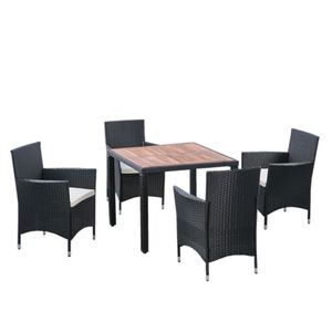 Set da Pranzo da Esterno EELIFEE in 5 Pezzi, con Tavolo in Legno di Acacia e Cuscini Color Crema, Set di Mobili da Giardino - Product Image 2