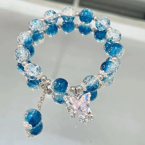 Braccialetto con perline a forma di farfalla, ciondolo in cristallo blu, ornamento per la mano da ragazza, regalo estivo, souvenir - Product Image 3