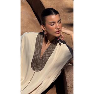 Kaftan en soie naturelle lavable, fait main, de haute qualité, magnifique, chic et élégant, coupe ample, longueur ras du sol, respectueux de l'environnement, col en V - Product Image 5
