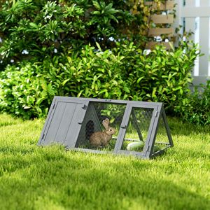 Casetta Triangolare in Legno per Conigli da Esterno con Recinto e Porte per Porcellini d'India, Anatre e Polli - Casette e Mobili per Animali Domestici - Product Image 2