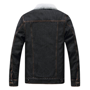 <b>Men's</b> Black <b>Denim</b> <b>Jacket</b> With Sherpa Lining Stand Collar Windproof Winter Casual Coat Regular Fit Button Closure - Product Image 5
