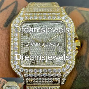 Montre Homme Hip Hop de Luxe Antique en Acier Inoxydable à Quartz, Cadran Carré Analogique en Verre, Personnalisée avec Diamants Bling et Bijoux Moissanite Argentés - Product Image 1