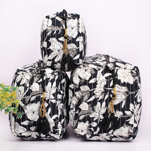 Juego de Bolsas de Maquillaje de Lujo con Estampado Floral Acolchado de Algodón Ecológico para Mujer, Bolsa Organizadora de Cosméticos para Viaje, Promocional y de Marca - Product Image 2