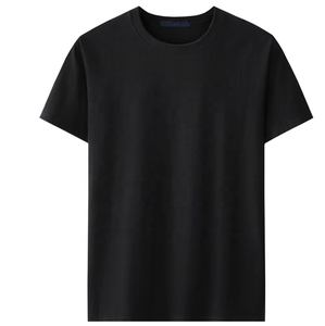 T-shirt décontracté pour homme, blanc et noir, uni, à manches courtes, col rond, coupe ajustée, en coton tricoté et fibre de bambou teinte en fil - Product Image 2