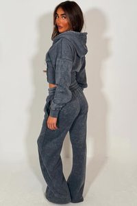 Conjunto Premium de Sudadera Corta y Pantalones Jogger para Mujer, con Lavado Ácido, 100% Algodón Tejido, Sudadera Corta con Cremallera y Pantalones Jogger Lavados - Product Image 4
