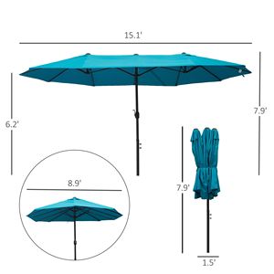 Ombrellone da Patio Blu da 4,5 m con Manovella Facile, Doppia Tettoria Anti-UV e Base per Cortili e Spiagge - Ideale per Giardini e Terrazze - Product Image 3