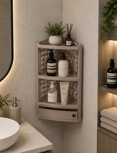 Corner Wall Mounted Bathroom Shelf 4 Tier Plastic Storage <b>Rack</b> Waterproof Minimalist Design for Shower Organizing - Product Image 1