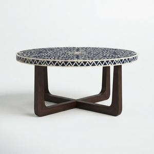 Mesa de Centro Redonda de Resina con Incrustaciones de Hueso, Mesa de Acento Geométrica Moderna, Mesa de Centro Personalizada para Sala de Estar, Venta Directa de Fábrica - Product Image 4
