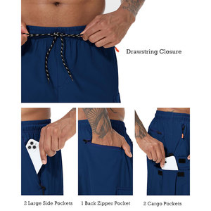 Shorts cargo 100 % polyester à séchage rapide pour hommes, avec doublure de haute qualité, en maille, pour la plage, le sport et la course en extérieur, modèle basique - Product Image 4