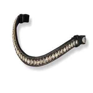 Bandeau de tête pour cheval en cuir véritable, orné de cristaux scintillants dorés et noirs, avec chaîne de diamants, forme incurvée, disponible en toutes tailles cob. - Product Image 5