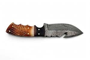 Handcrafted Raindrop Damascus Steel Kitchen Utility Prep <b>Knife</b> Feather <b>Carved</b> Bone Handle Slicer - Product Image 5