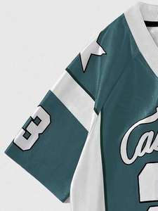 Camiseta Deportiva Vintage OEM Color Verde Azulado, Talla 23, Unisex, Estilo Urbano, Tendencia de Verano, Estilo Americano - Product Image 4